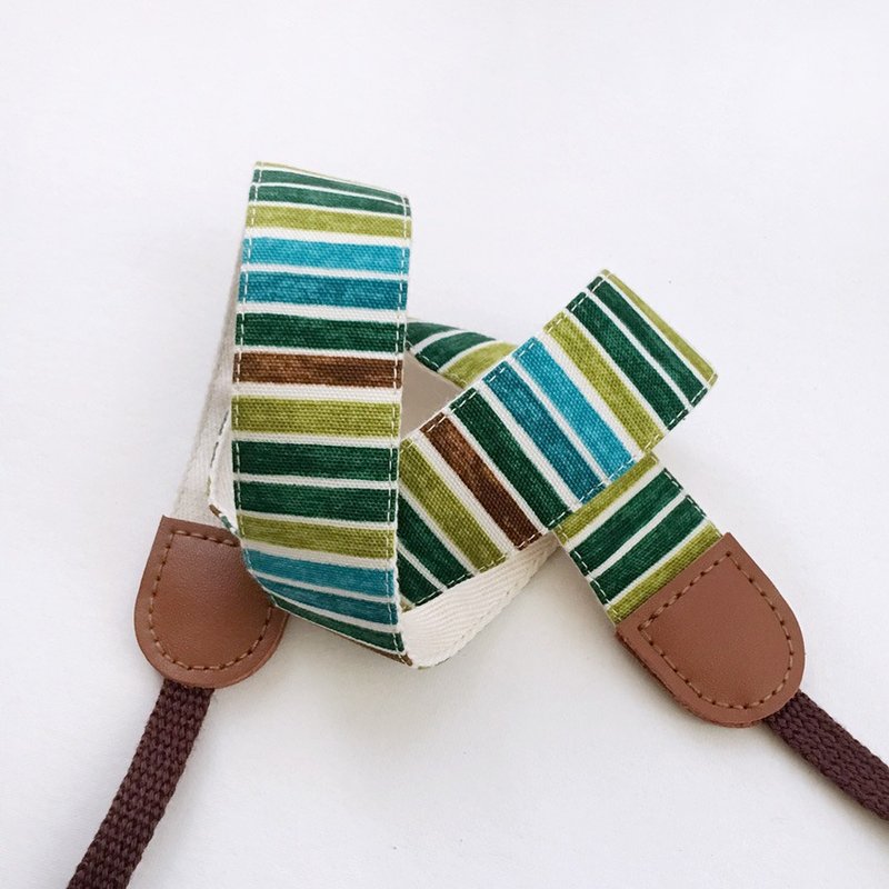 绿绿条纹相机背带 - 相机 - 棉．麻 绿色