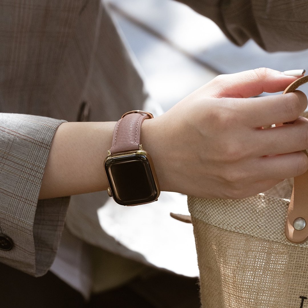 Apple Watch 豆沙粉 荔枝纹小牛皮 真皮 手表 表带 - 表带 - 真皮 粉红色