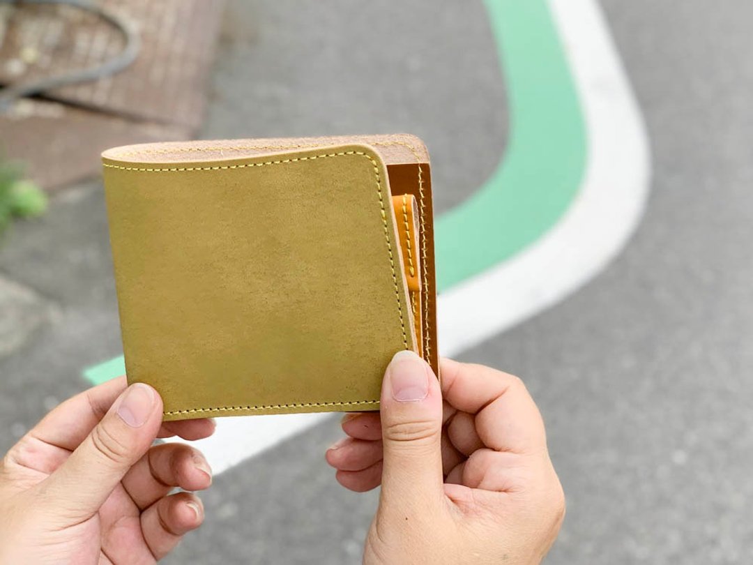 SHORT Natural earth color Japanese style MIX short flat wallet Plump coin purse SFW-OBNC-Y - 皮夹/钱包 - 真皮 绿色