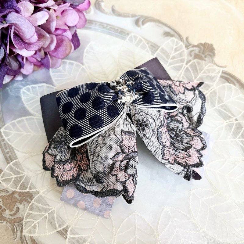 多层蕾丝蝴蝶结发夹 马尾夹 发圈 抓夹 弹夹 自动夹 鲨鱼夹 边夹 - 发饰 - 其他材质 蓝色