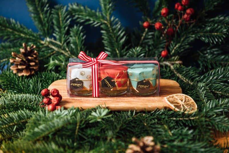 【定制化礼物】精巧蜂蜜三入礼盒 - 圣诞款 - 蜂蜜/黑糖 - 玻璃 黄色