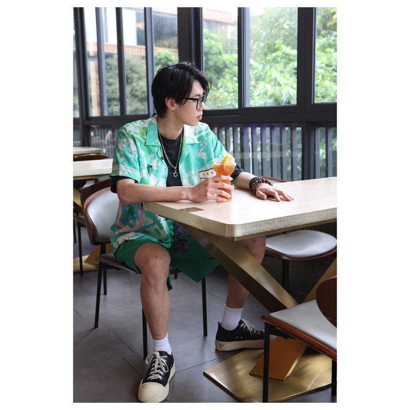 清凉澳门绿夏威夷衬衫__树影龙 - 男装衬衫 - 其他人造纤维 绿色