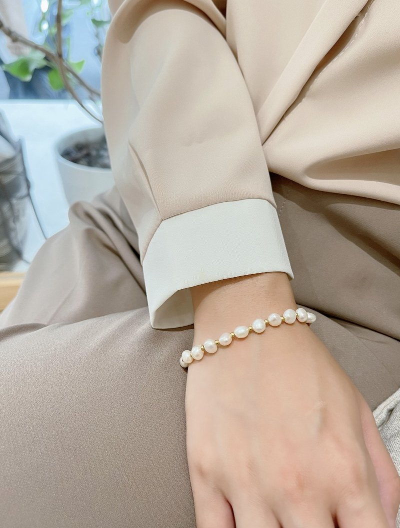 法式优雅巴洛克淡水珍珠 /  淡水珍珠 黄铜 - 手链/手环 - 珍珠 白色