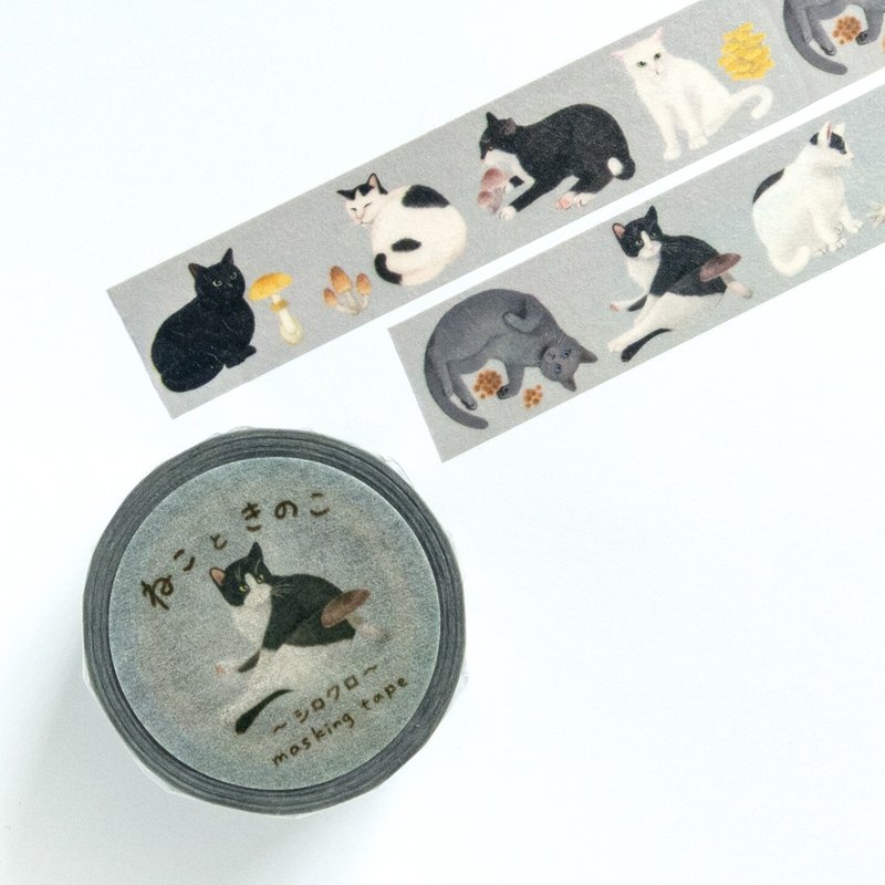 猫与蘑菇和纸胶带 ～黑白篇～ - 纸胶带 - 纸 灰色