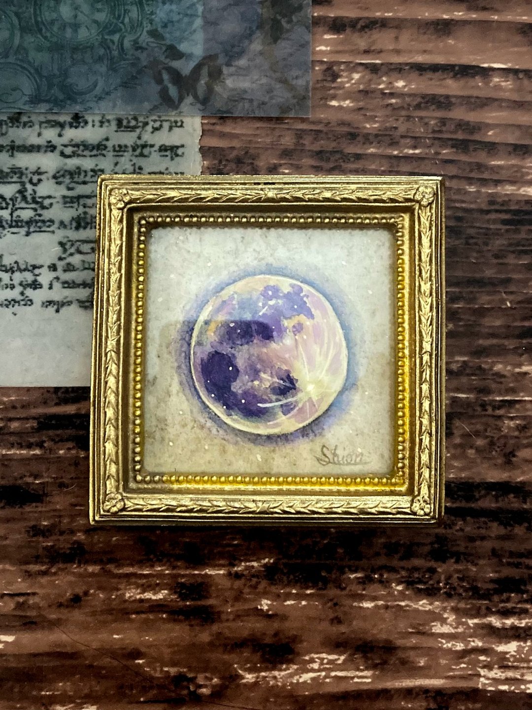 紫色满月画,装框,原画,仿古风格 - 海报/装饰画/版画 - 纸 紫色