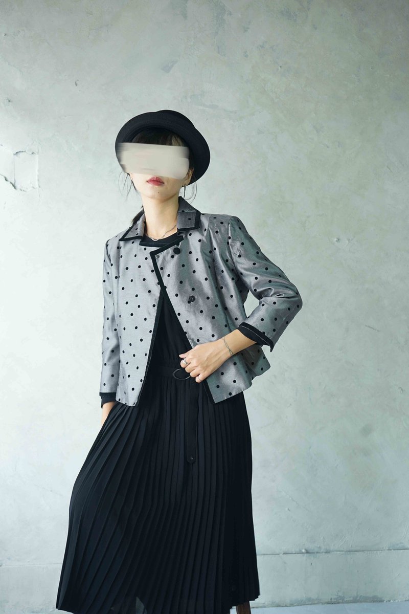 寻宝古着-银灰色金属感植绒圆点复古外套 - 女装西装外套/风衣 - 聚酯纤维 银色