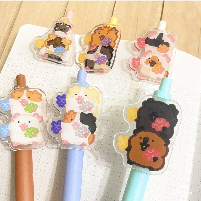 天竺鼠/仓鼠/兔兔 加油系列压克力笔 - 圆珠笔/中性笔 - 压克力 