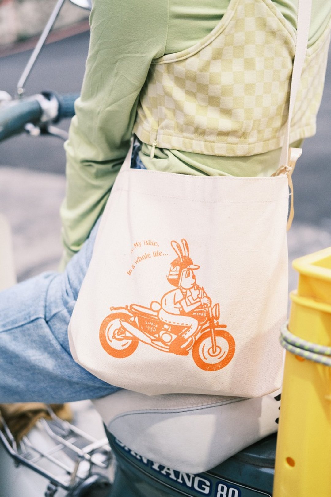 Vintage Motocycle | A5侧背帆布包 - 侧背包/斜挎包 - 棉 白色