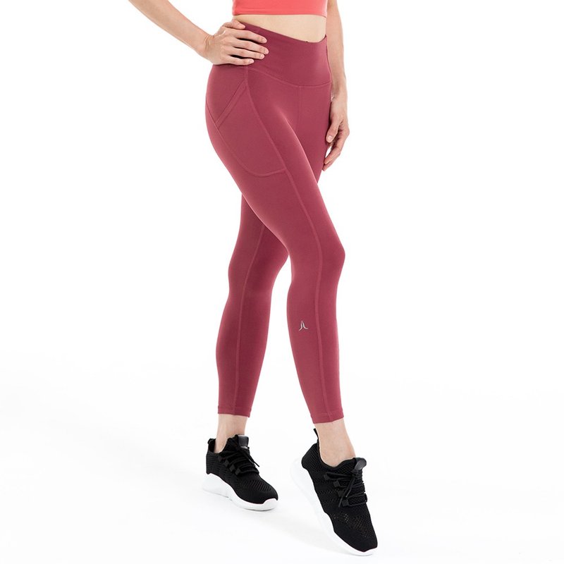 【NAMASTE】Jules 流线腰侧口袋剪接长裤 - 酒红 - 女装瑜珈服 - 尼龙 红色