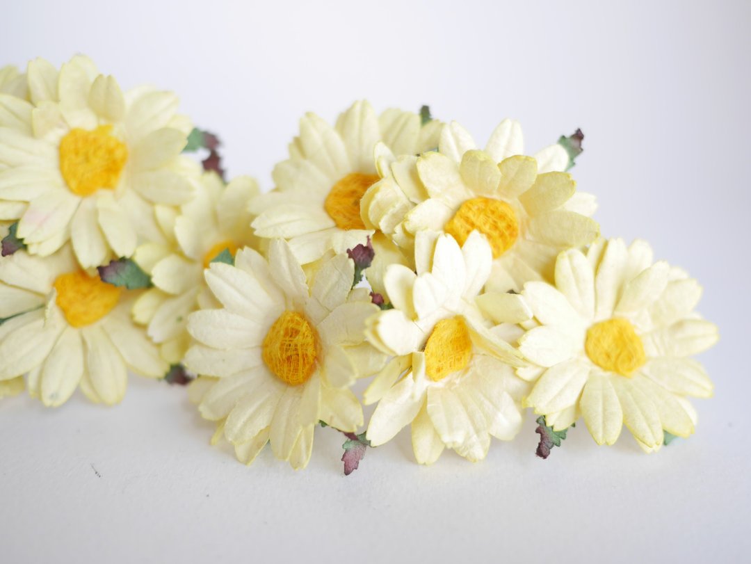 Paper Flower, 25 pieces DIY small daisy flower size 4.5 cm., pale yellow color - 其他 - 纸 黄色
