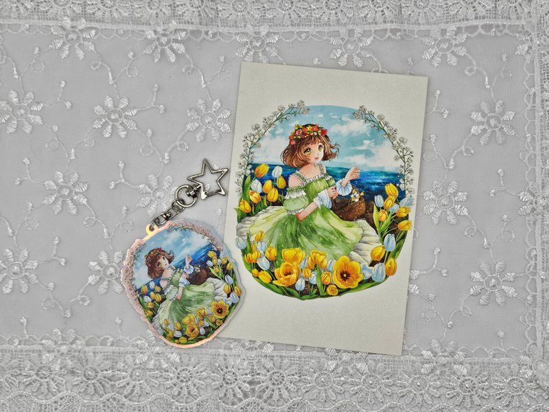 黄色郁金香女孩钥匙圈 - 钥匙链/钥匙包 - 压克力 