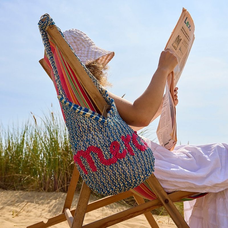 【The Jacksons】Merci 编织包-Drusilla-宝蓝&桃红 - 侧背包/斜挎包 - 棉．麻 蓝色