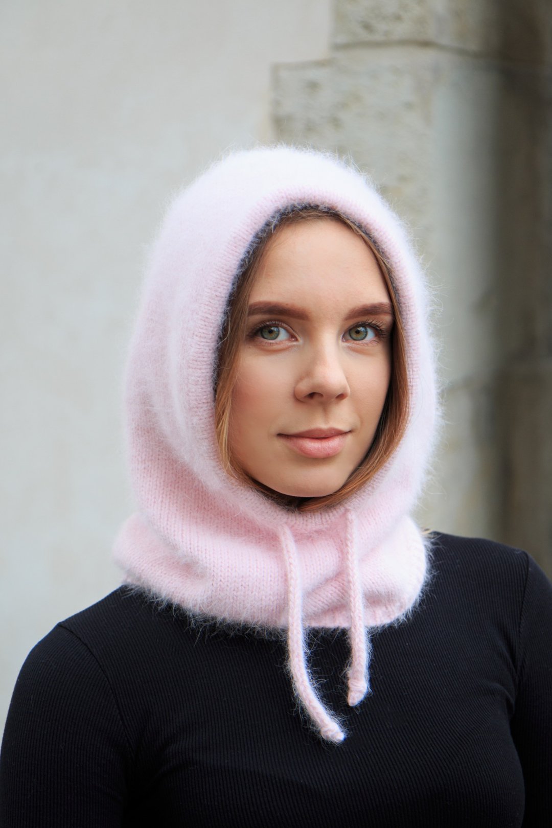 Angora knitted hood. Light pink knitted balaclava - 帽子 - 羊毛 粉红色