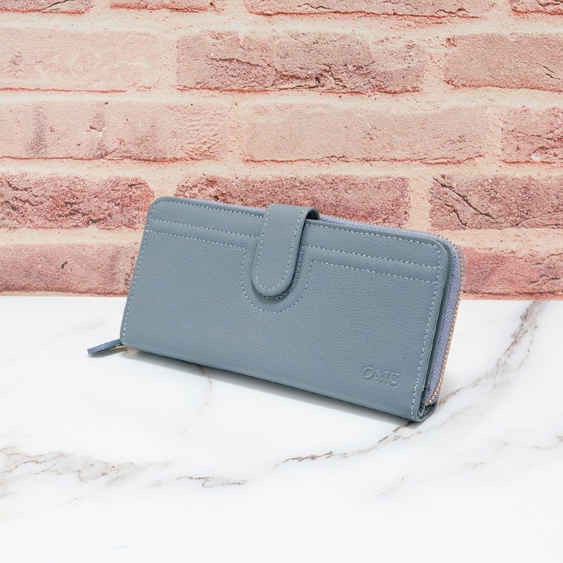 【OMC】柔软牛皮舌扣拉链手拿包长夹4110(灰蓝) - 皮夹/钱包 - 真皮 