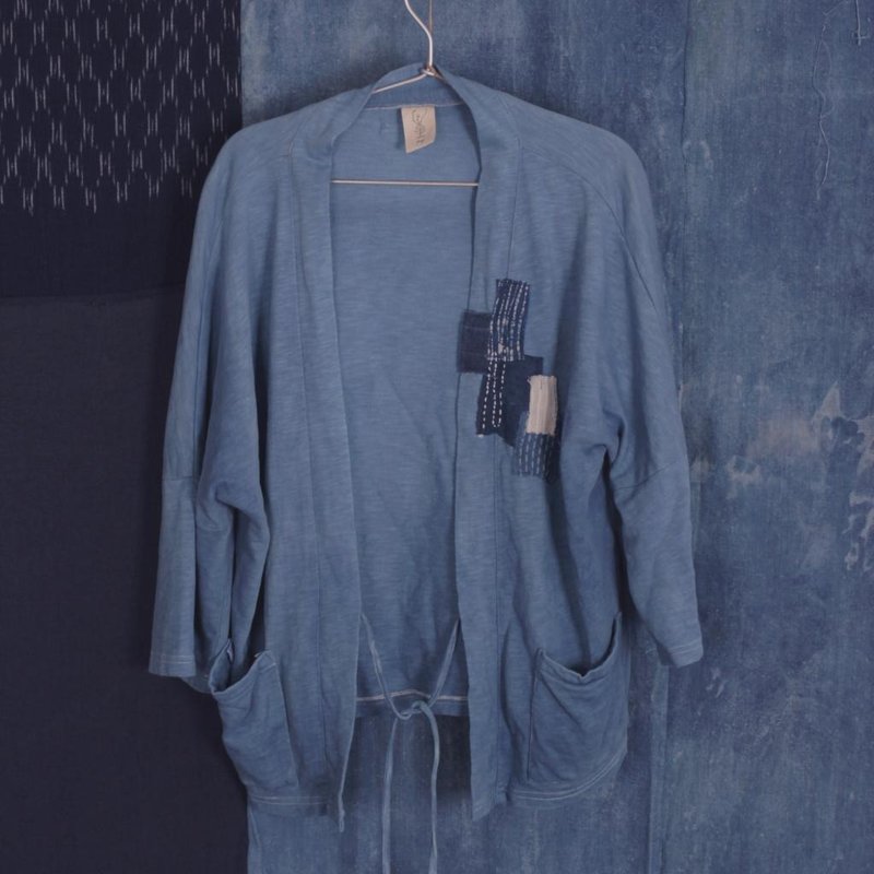 fete蓝染补丁拼贴开襟外套 扎染蜡染原创自制｛chapter 4｝ - 男装外套 - 棉．麻 蓝色