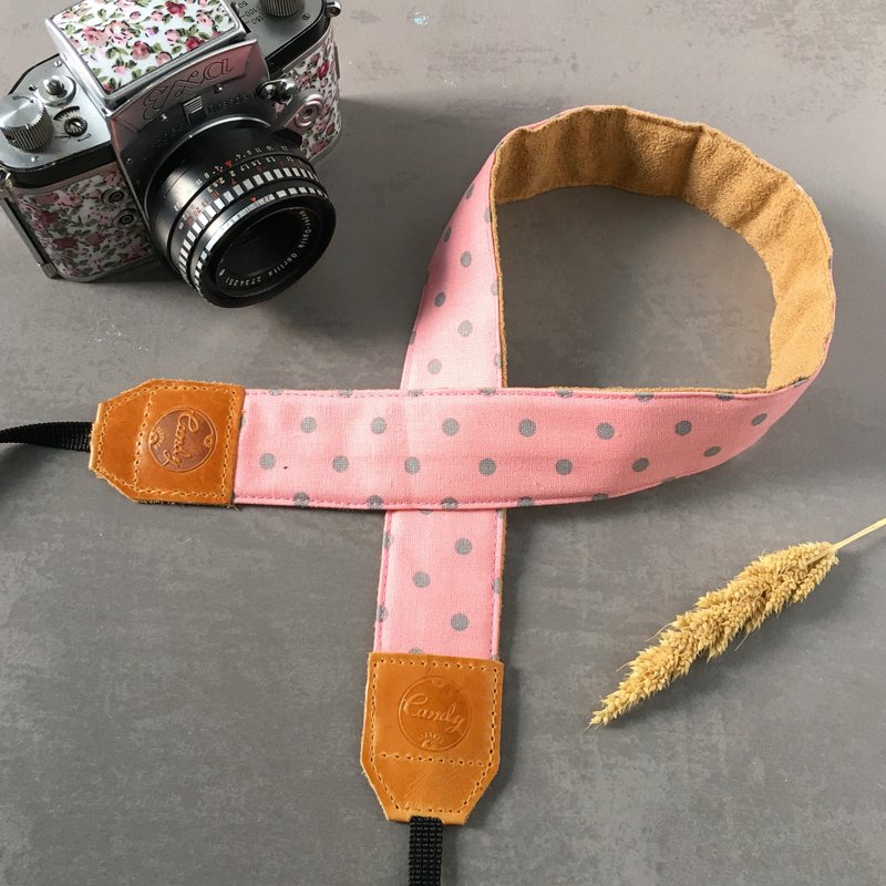 Pink Gray Polkadot Mirrorless or DSLR Camera Strap - 相机 - 棉．麻 粉红色