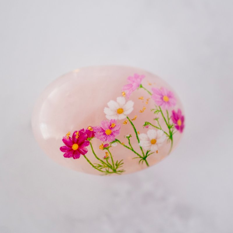 天然石玫瑰石英与秋樱、金箔的饰物扣 发束扣 胸针 圣诞节 成人式 秋樱 - 其他 - 宝石 粉红色