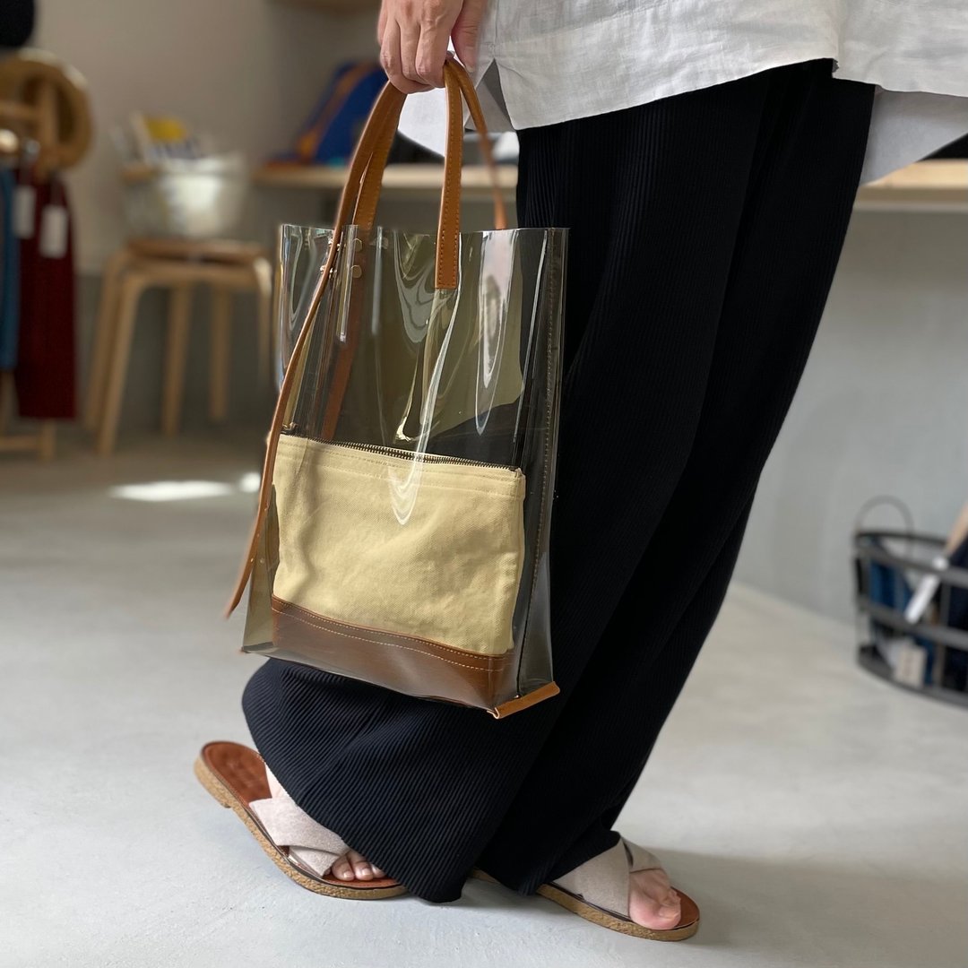 2WAY handle PVC and cowhide handle tote bag [light Brown] - 手提包/手提袋 - 真皮 咖啡色