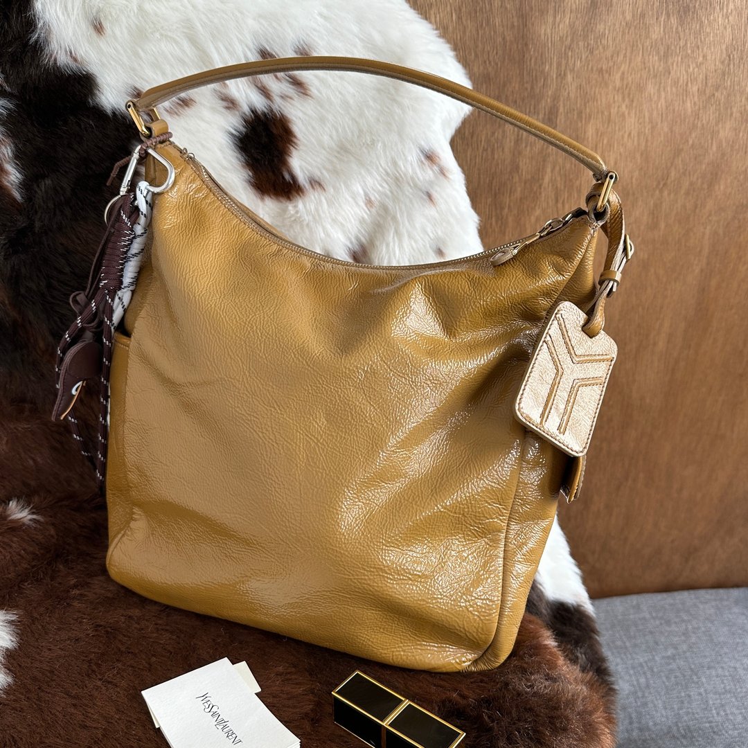 中古包 Yves Saint Laurent 圣罗兰 柔软牛皮肩背包 - 手提包/手提袋 - 真皮 橘色