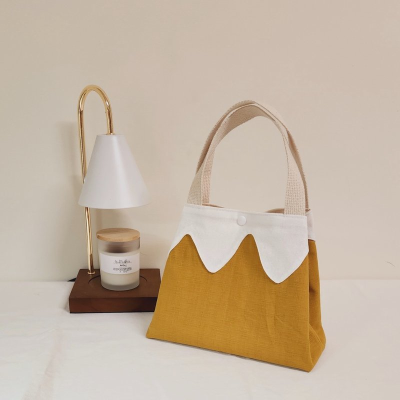 亮黄色富士山手提斜背两用包-无附赠背带 - 手提包/手提袋 - 棉．麻 