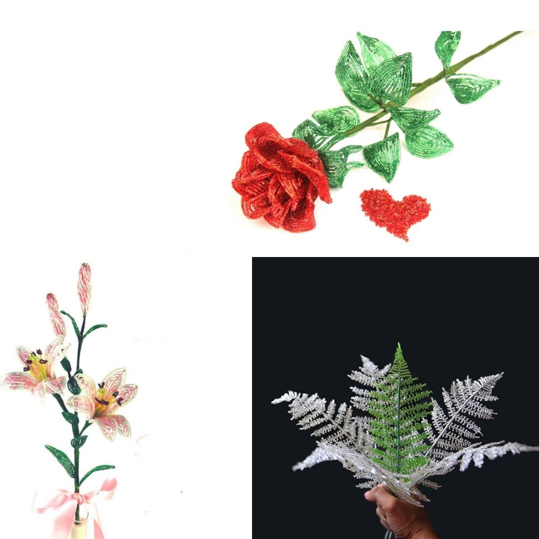 Digital Download - PDF | Beaded Flowers pattern | rose, lily, fern - 手工艺教程/工具书 - 其他材质 