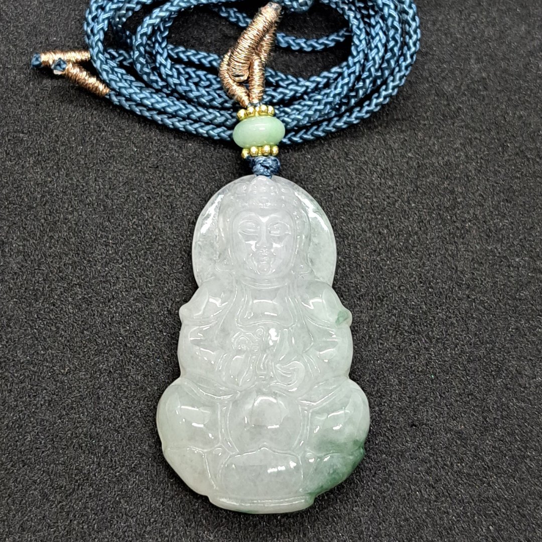 飘花翡翠观音菩萨项链 | 天然缅甸玉翡翠A货 | 送礼 - 项链 - 玉石 多色