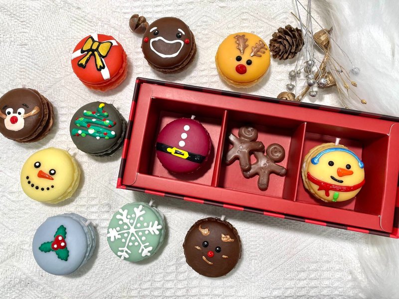 【圣诞礼物】圣诞搞鬼马卡龙蜡烛3件 - 蜡烛/烛台 - 蜡 