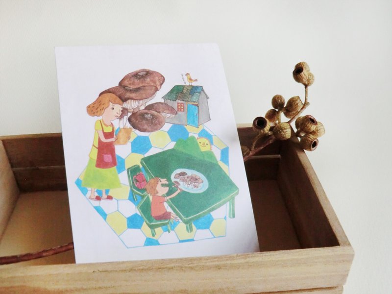菇的故事-总是睡过头的小孩 插画明信片 - 卡片/明信片 - 纸 白色