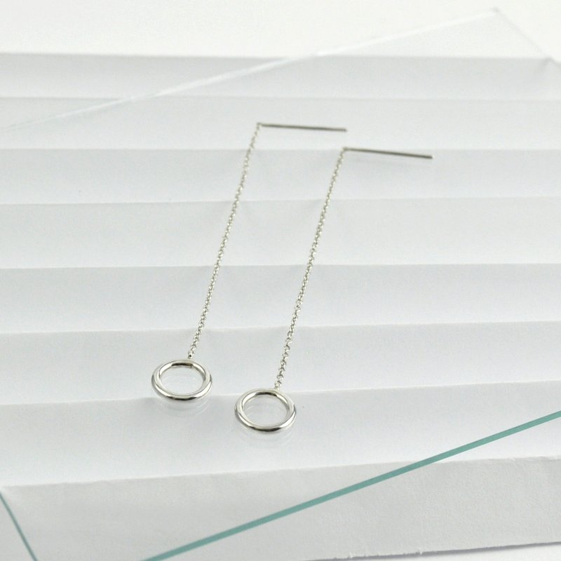 圆圈穿线耳环 925纯银 耳线 - 耳环/耳夹 - 纯银 银色