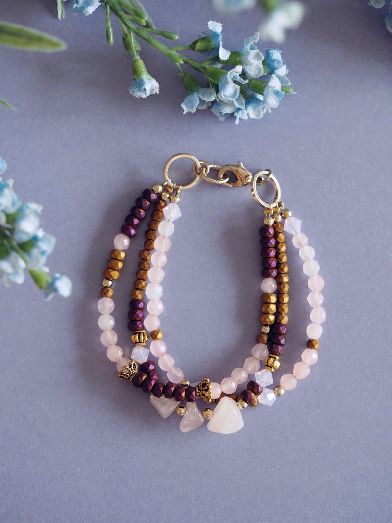 Rose quartz bracelet/ Romantic pink crystal bracelet gift for her - 手链/手环 - 宝石 粉红色