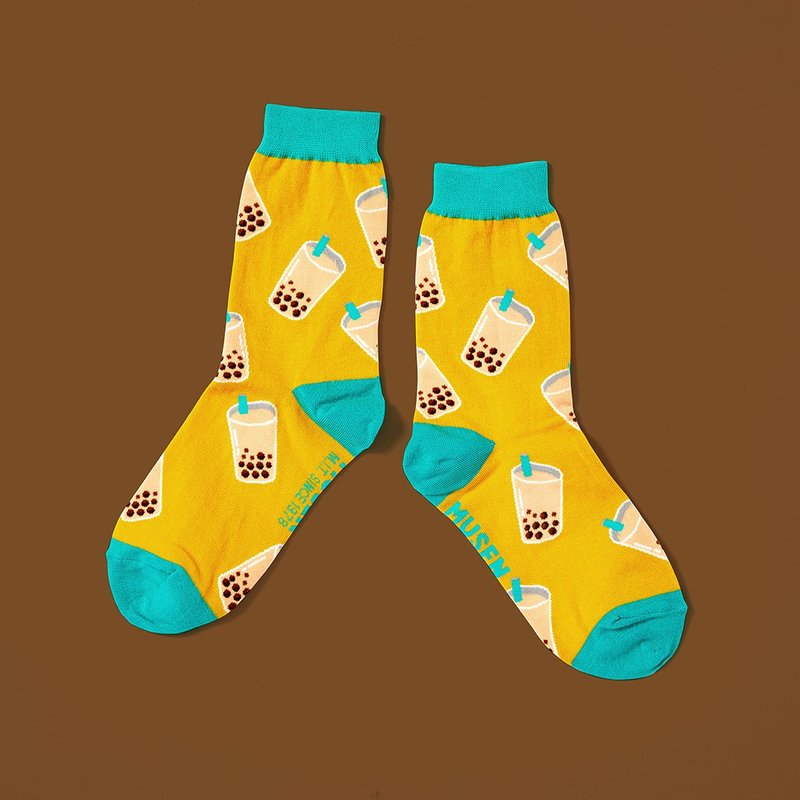 台湾美食针织袜-珍珠奶茶 Bubble Tea 长袜|中筒袜|男女同款 - 袜子 - 棉．麻 多色
