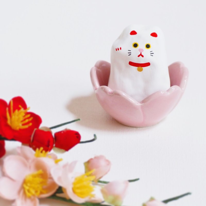 Papier-mache beckoning cat right hand - 摆饰 - 纸 白色