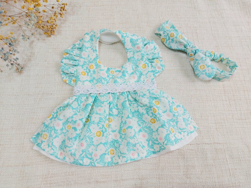 清新小花-围兜口水巾、发带/满月礼/周岁礼/生日礼--限量布款 - 围嘴/口水巾 - 棉．麻 绿色