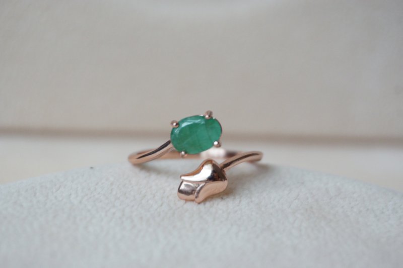 Natural Emerald Silver925 Ring, Flower ring - 戒指 - 纯银 绿色