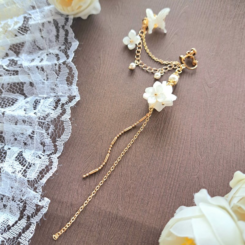 原创花语系列耳骨夹 绣球细语_白绣球 - 耳环/耳夹 - 其他金属 白色