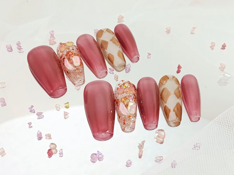 【YUE】雾玫棋语-柔雾系穿戴甲 - 其他 - 塑料 红色