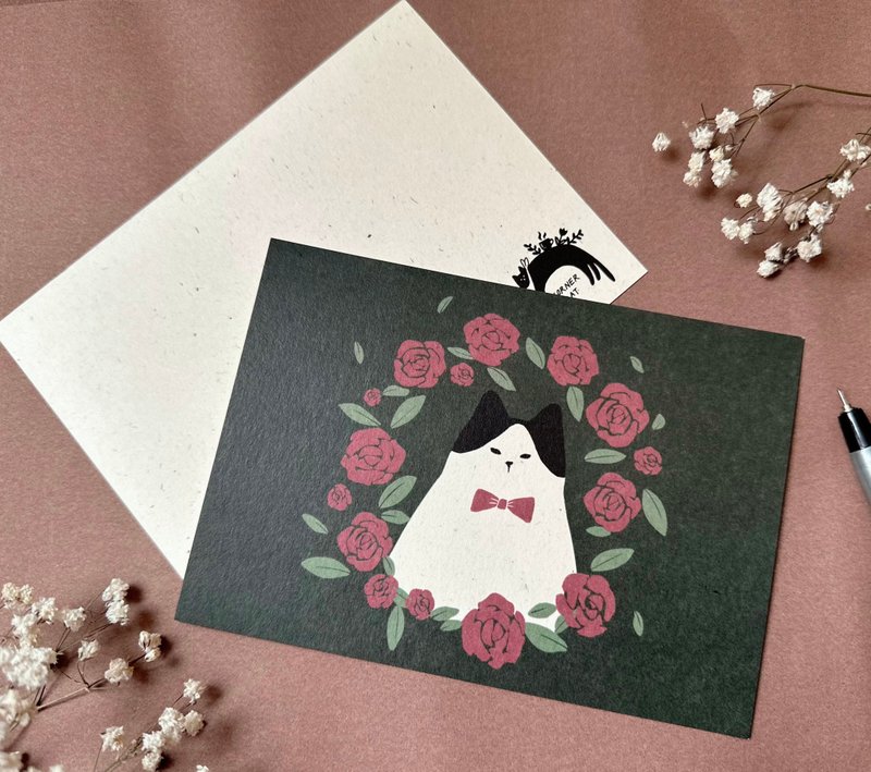 花草与猫 明信片-玫瑰 - 卡片/明信片 - 纸 绿色