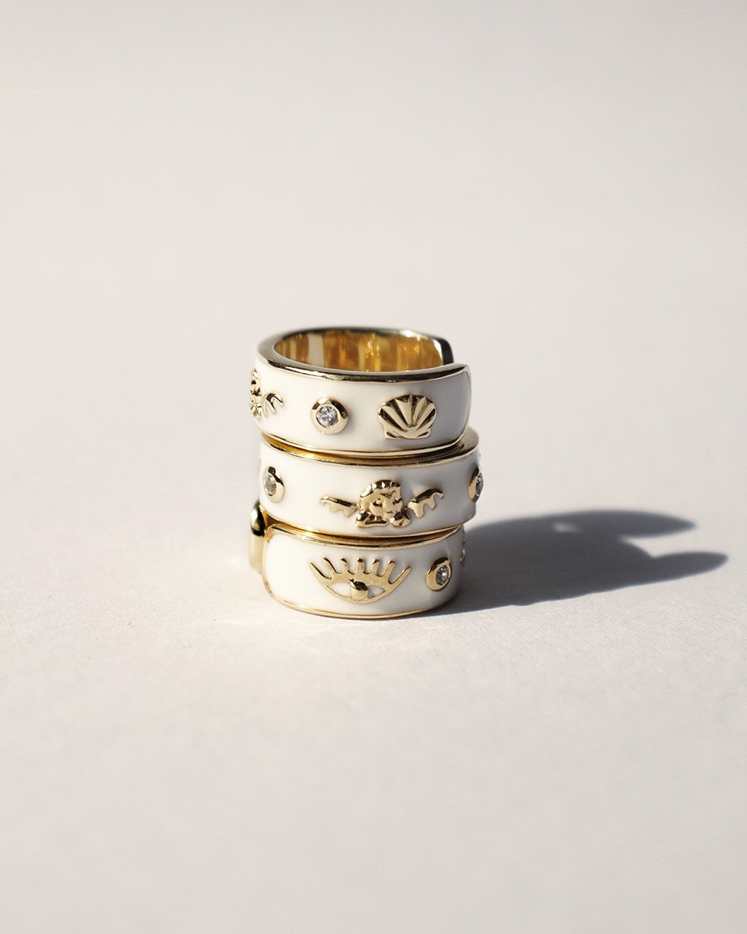 Three Of Luck Ring | Ivory white enameled - 戒指 - 纯银 白色