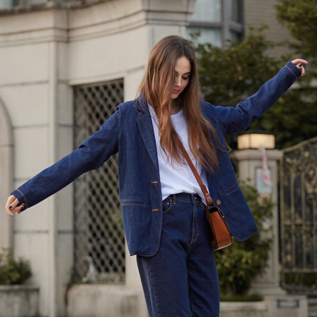 SOMETHING 牛仔西装外套 (原蓝色) - 女装休闲/机能外套 - 棉 蓝色