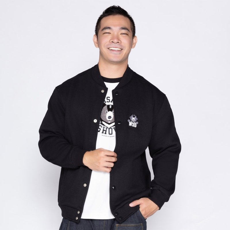 【森林动物系列】黑熊布章绣棒球外套(男女适用) - 男装外套 - 聚酯纤维 黑色