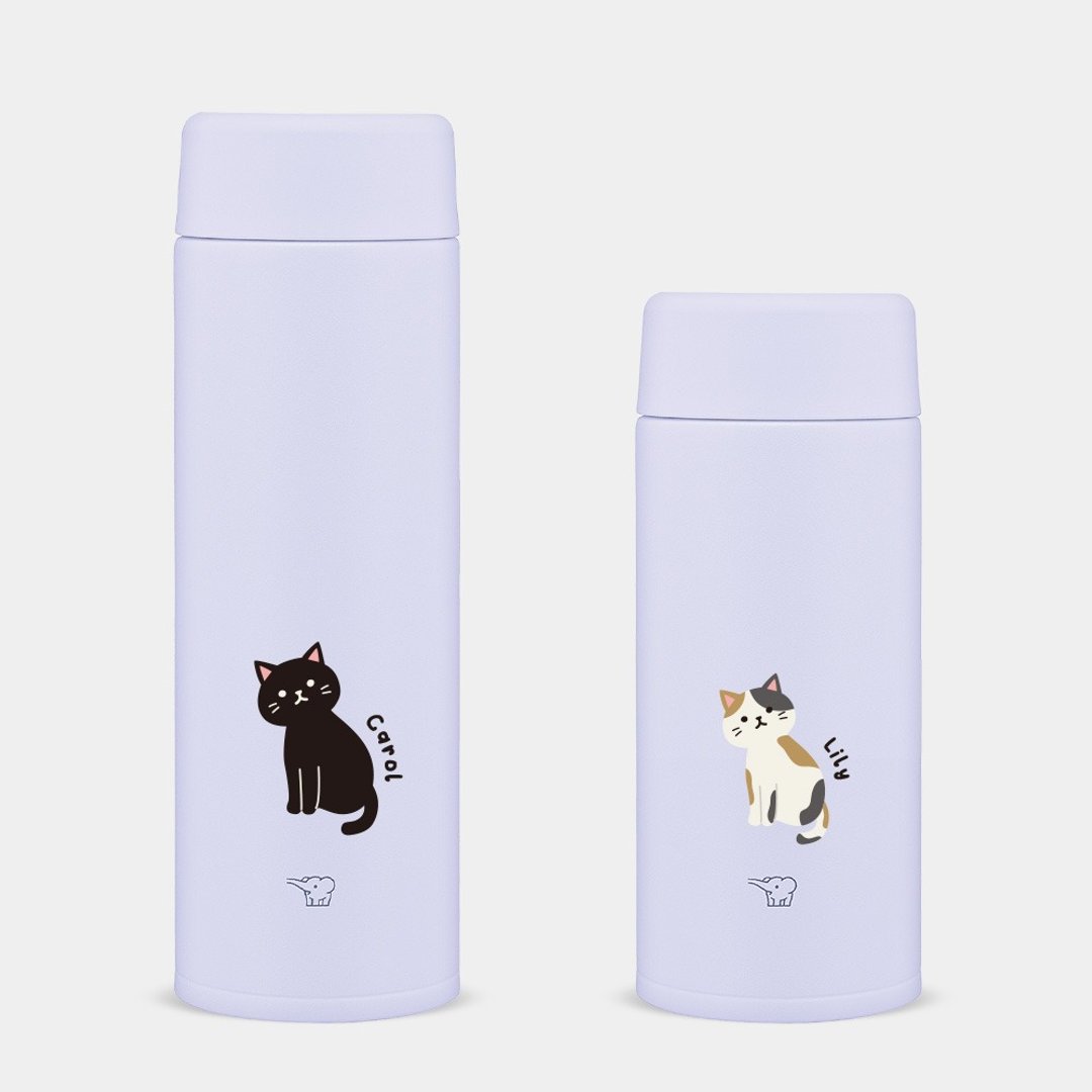 【定制化礼物】坐姿猫咪 英文名 象印不锈钢 保温瓶 保温杯 PU025 - 保温瓶/保温杯 - 不锈钢 紫色