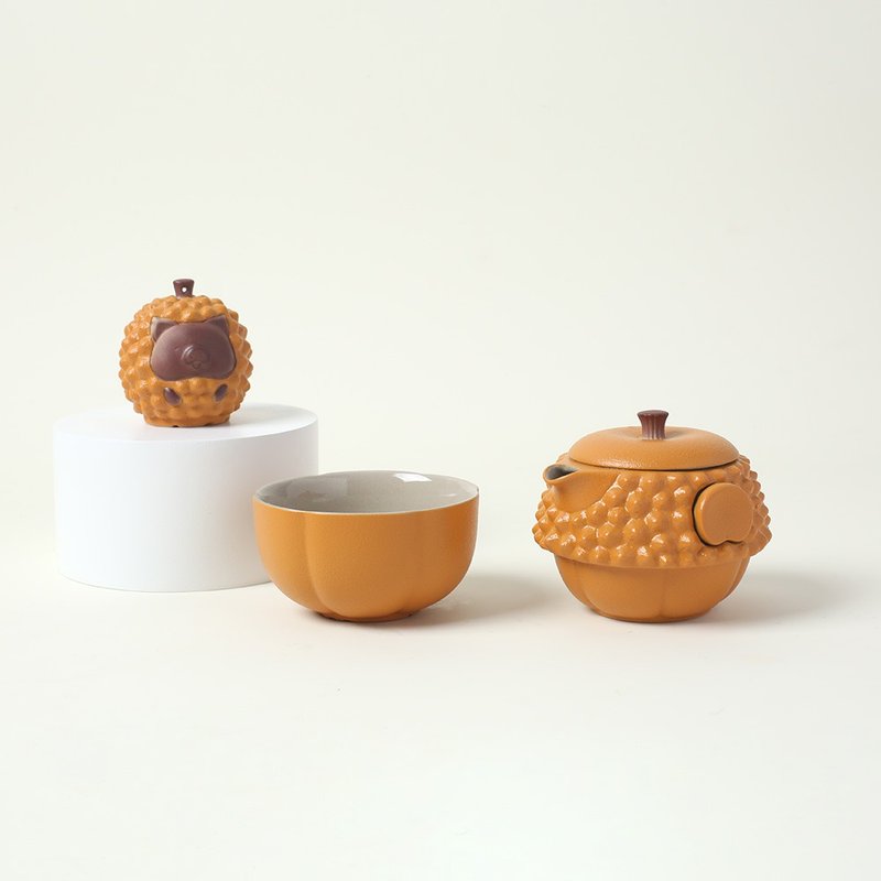 【茶具礼盒】陆宝 榴福礼盒 福气茶宠 榴槤 茶具组 茶器 - 茶具/茶杯 - 陶 橘色