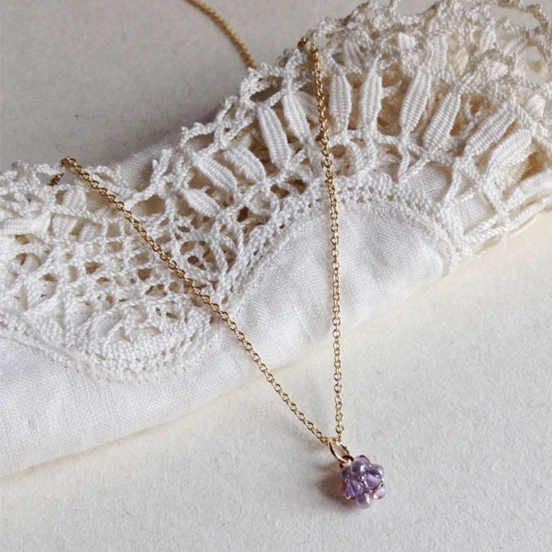 14kgf small amethyst and vintage glass grains of pebbly necklace 337 - 项链 - 宝石 紫色