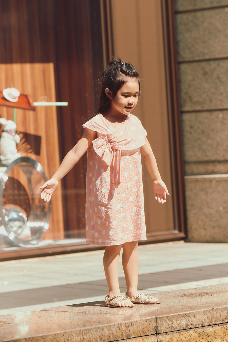 赫本洋装-波点橘 - 童装裙 - 棉．麻 橘色