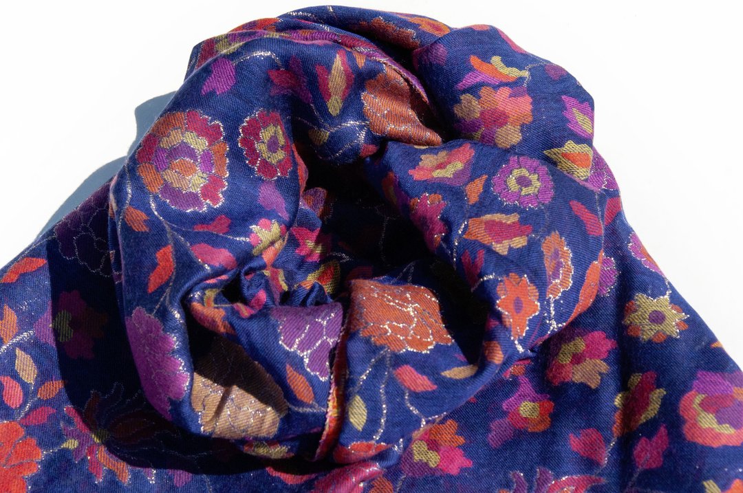 喀什米尔Cashmere/羊绒围巾/纯羊毛围巾披巾/戒指绒披肩-玫瑰花朵 - 围巾/披肩 - 羊毛 多色