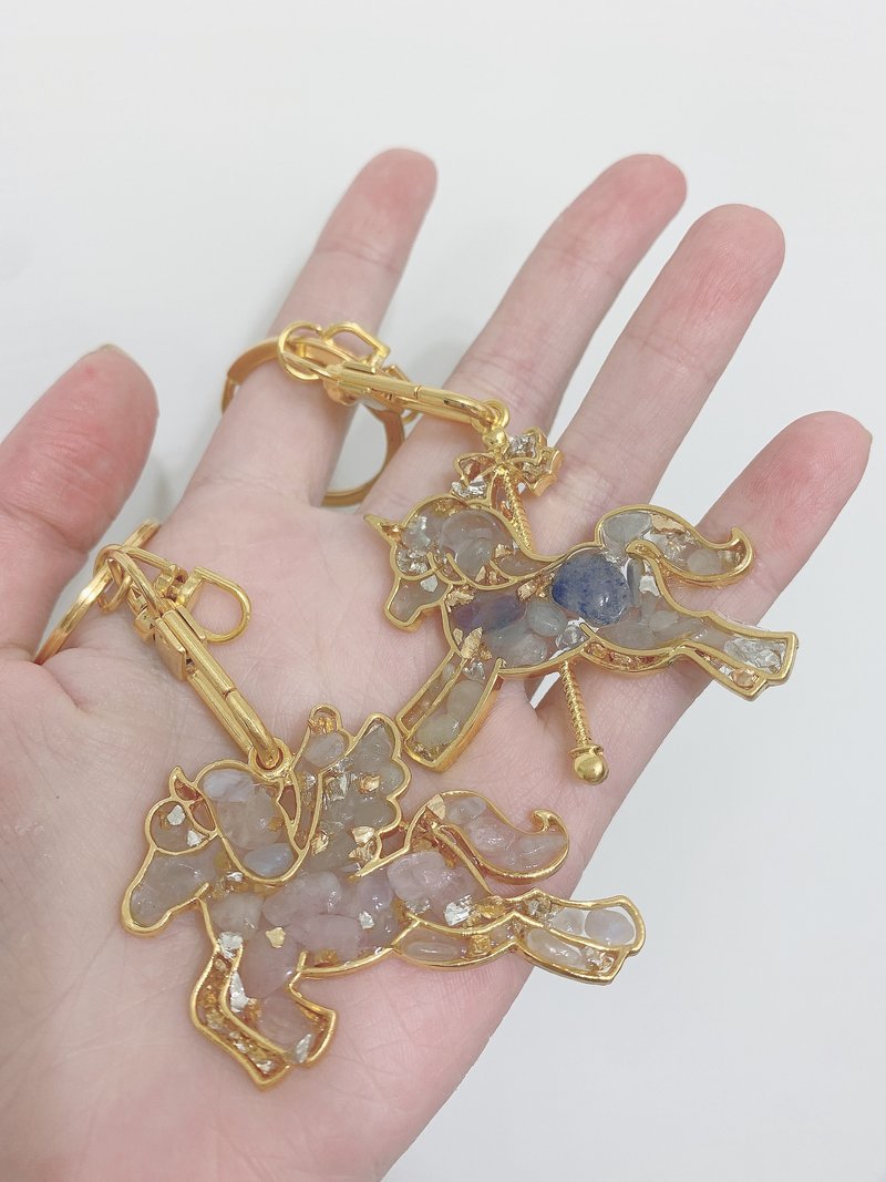 水晶独角兽 金属框 吊饰手作DIY材料包 - 其他 - 宝石 多色