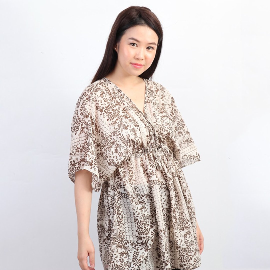 ATIPA 与丝带领带的和服女衬衫 - 女装上衣 - 纸 咖啡色