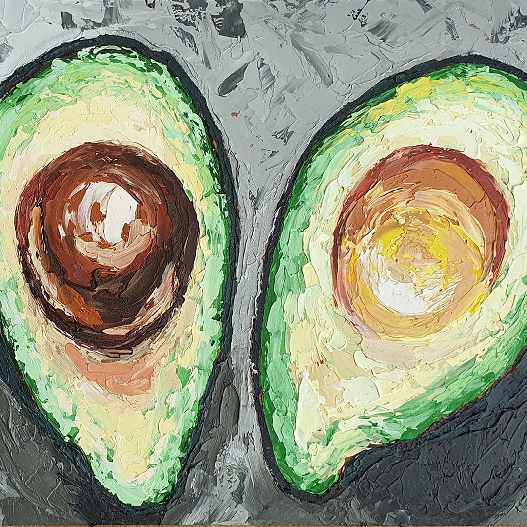 Avocado Painting Fruit Original Art Food Artwork Vegetable Fruits Eating WallArt - 海报/装饰画/版画 - 其他材质 绿色