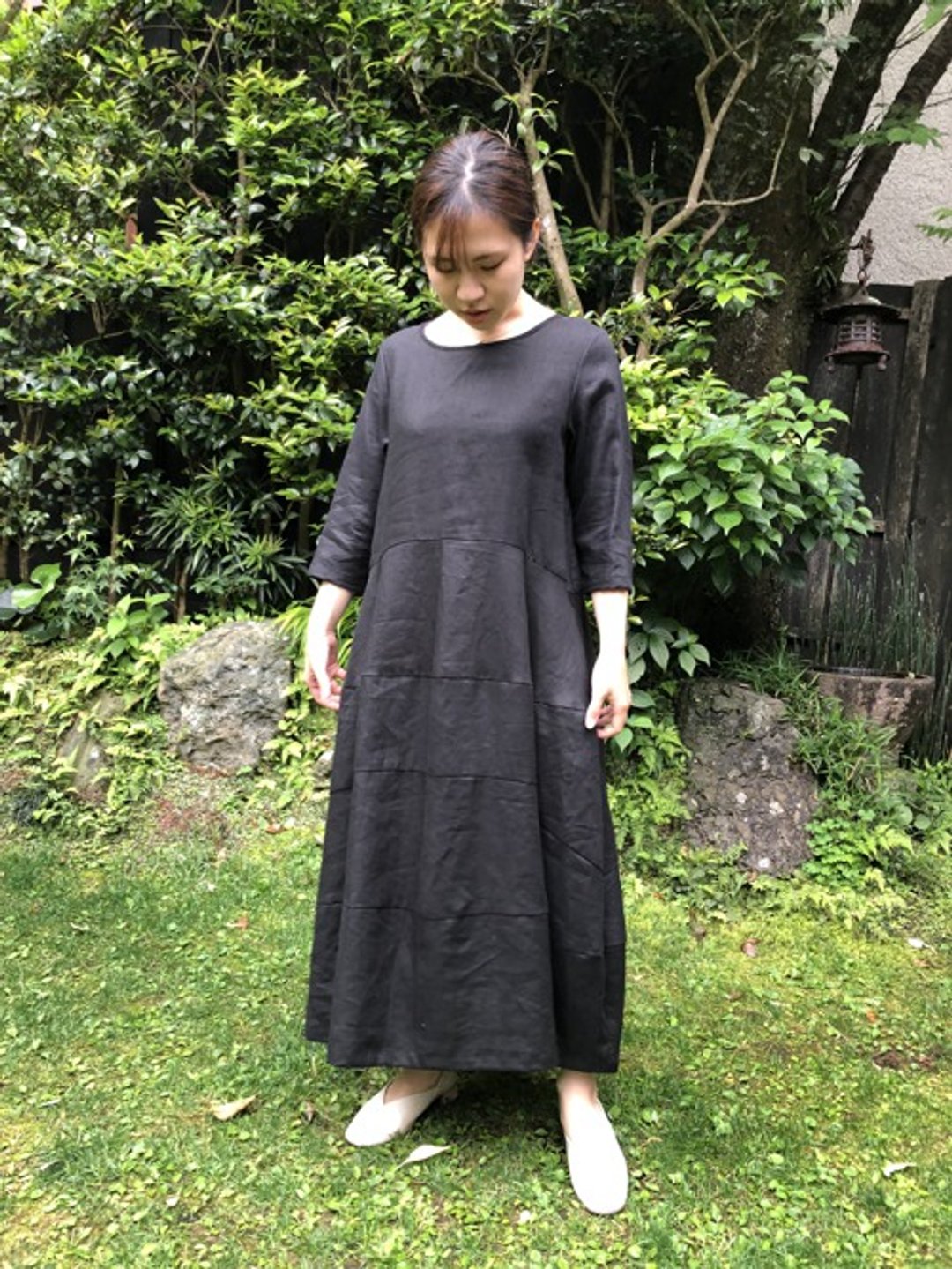 Black Linen balloon dress - 洋装/连衣裙 - 棉 黑色