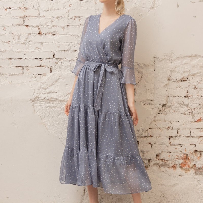 星星印花雪纺洋装  蓝 - 洋装/连衣裙 - 聚酯纤维 蓝色